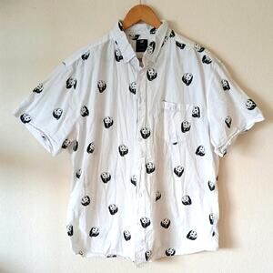 Visive Panda Print Button Up Short Sleeve Shirt